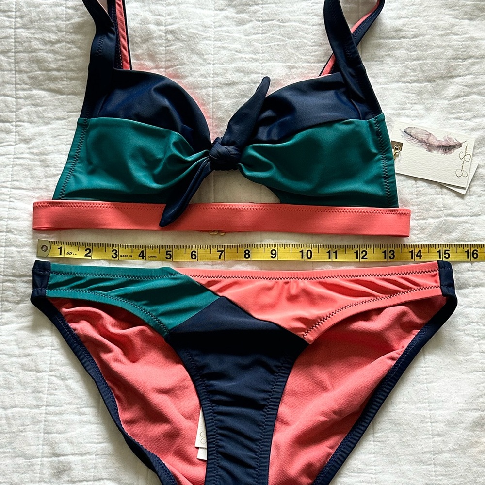 Jessica Simpson Teal, Navy Blue, and Coral Bikini - M - includes top & bottom